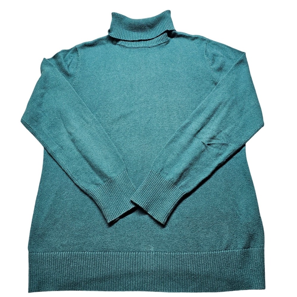 LL Bean Teal Green Cotton Cashmere Turtleneck Sweater Womens Preppy Size M